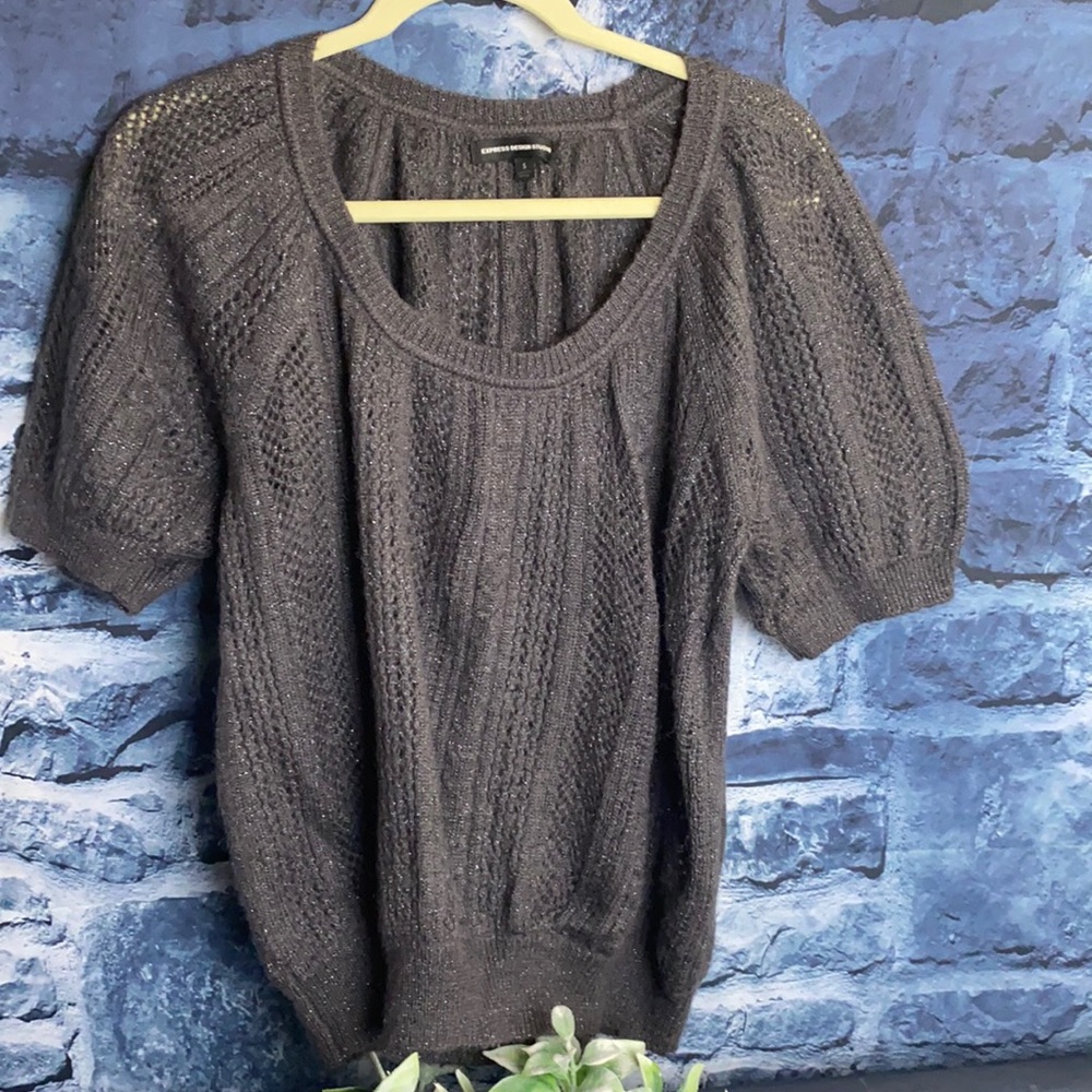 Express Design Studio Princess puff Sleeve Mohair Wool blend Pullover Sweater